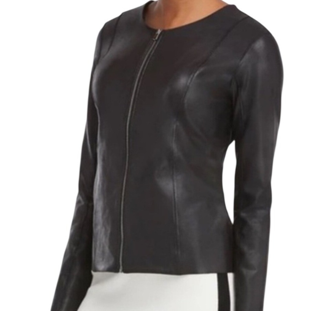 SPANX Faux Moto Leather Jacket Womens 2X Black Full Zip‎ Blazer Coat Stretch NWT